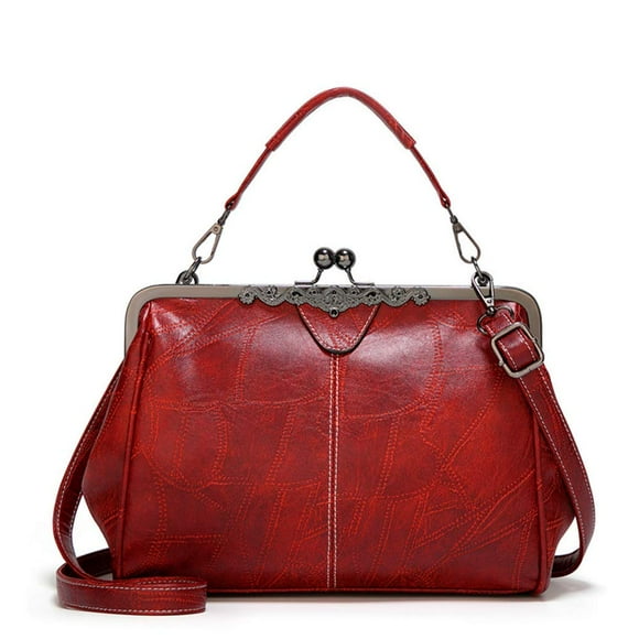 Segater® Bolso de mano de piel sintética con cera de aceite hueca retro para mujer, con cierre de beso, bandolera, bolso de mensajero vintage