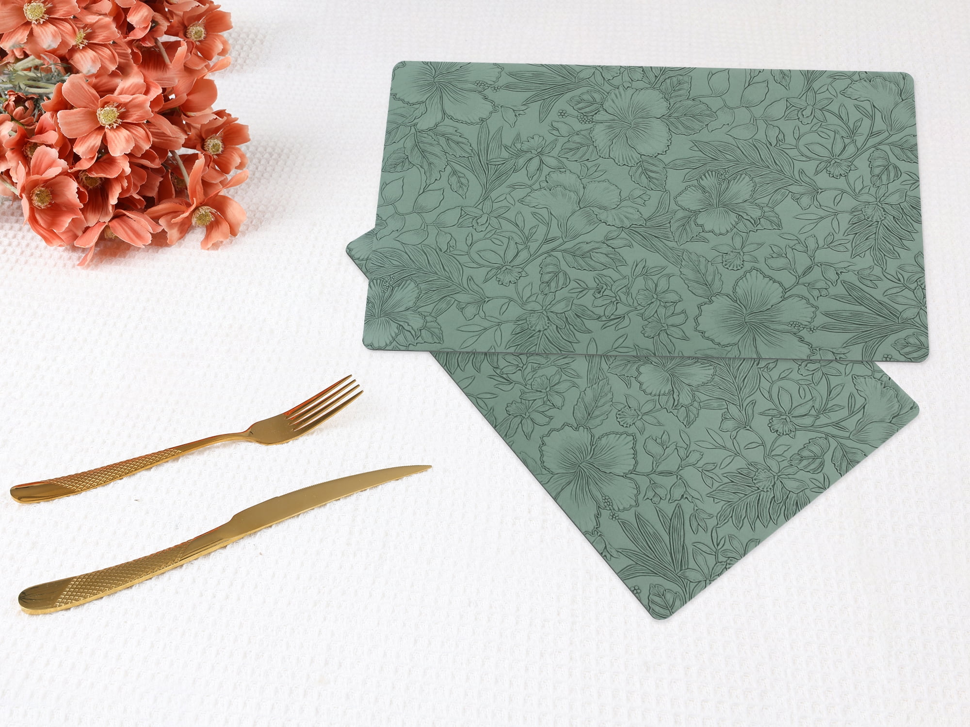 Unique Bargains Set of 6 Faux Leather Placemats for Kitchen Dining Table Decor Green
