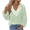 thumbnail image 4 of Women's Embroidery V Neck Peasant Tops Boho Bishop Long Sleeve Blouse Loose Lightweight Casual Tunic Linen Shirt, 4 of 6