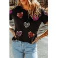 thumbnail image 3 of Women's Black Sequin Heart Patched Crewneck Graphic Tee for Valentine's Day | [ZhiHiMeRi] | (US 20-22)2XL, 3 of 8