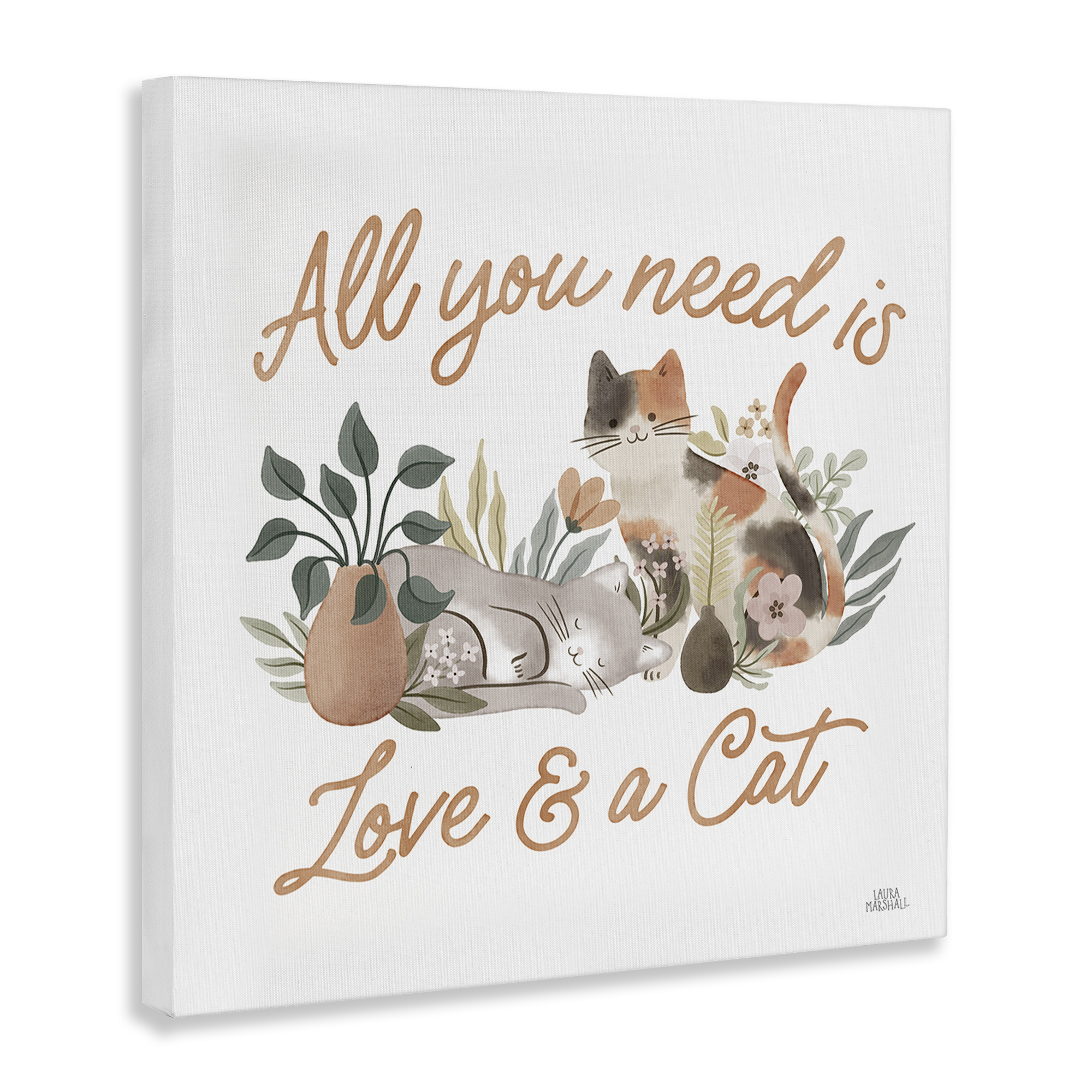 Stupell Industries Love & A Cat Phrase Animals & Insects Painting Gallery Wrapped Canvas Art Print Wall Art, 30 x 30