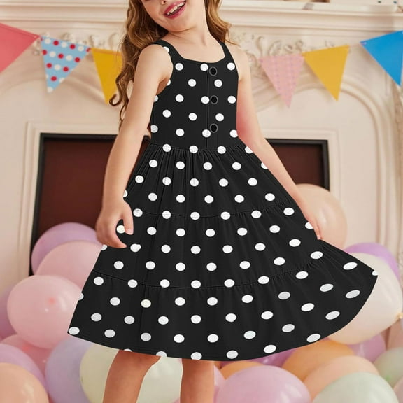 LADIGASU 2-12 Years Girls' Summer Casual Sleeveless Round Neck Button With Pockets Dress