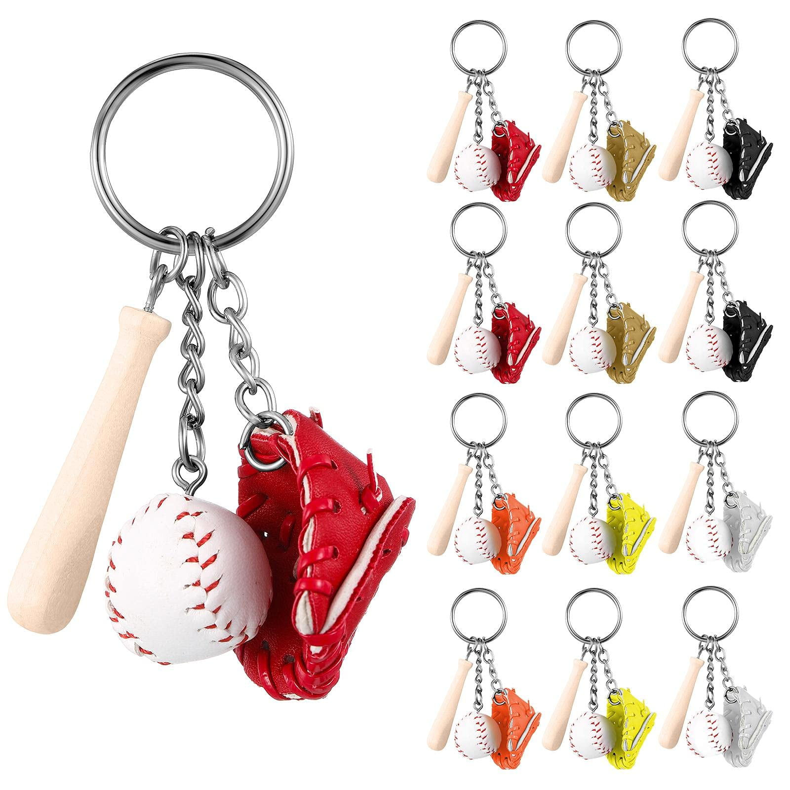 12 Set Mini Baseball Glove Keychains Wooden Bat Baseball Glove Keychain