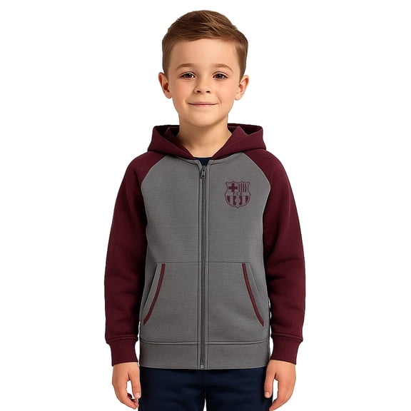 Icon Sports Officially Licensed FC Barcelona Zip Up Hoodie - Unisex Kids - FCB08ZH White YS