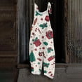 thumbnail image 2 of Women's Vintage Cotton Linen Overalls with Christmas Print - Casual Loose Jumpsuit with Shoulder Straps & Pockets, Green, Size L, 2 of 6