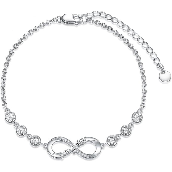 AOBOCO Daughter Bracelet 925 Sterling Silver Infinity Daughter Link Bracelet with 12 Birthstones Daughter Birthday Gift from Mom