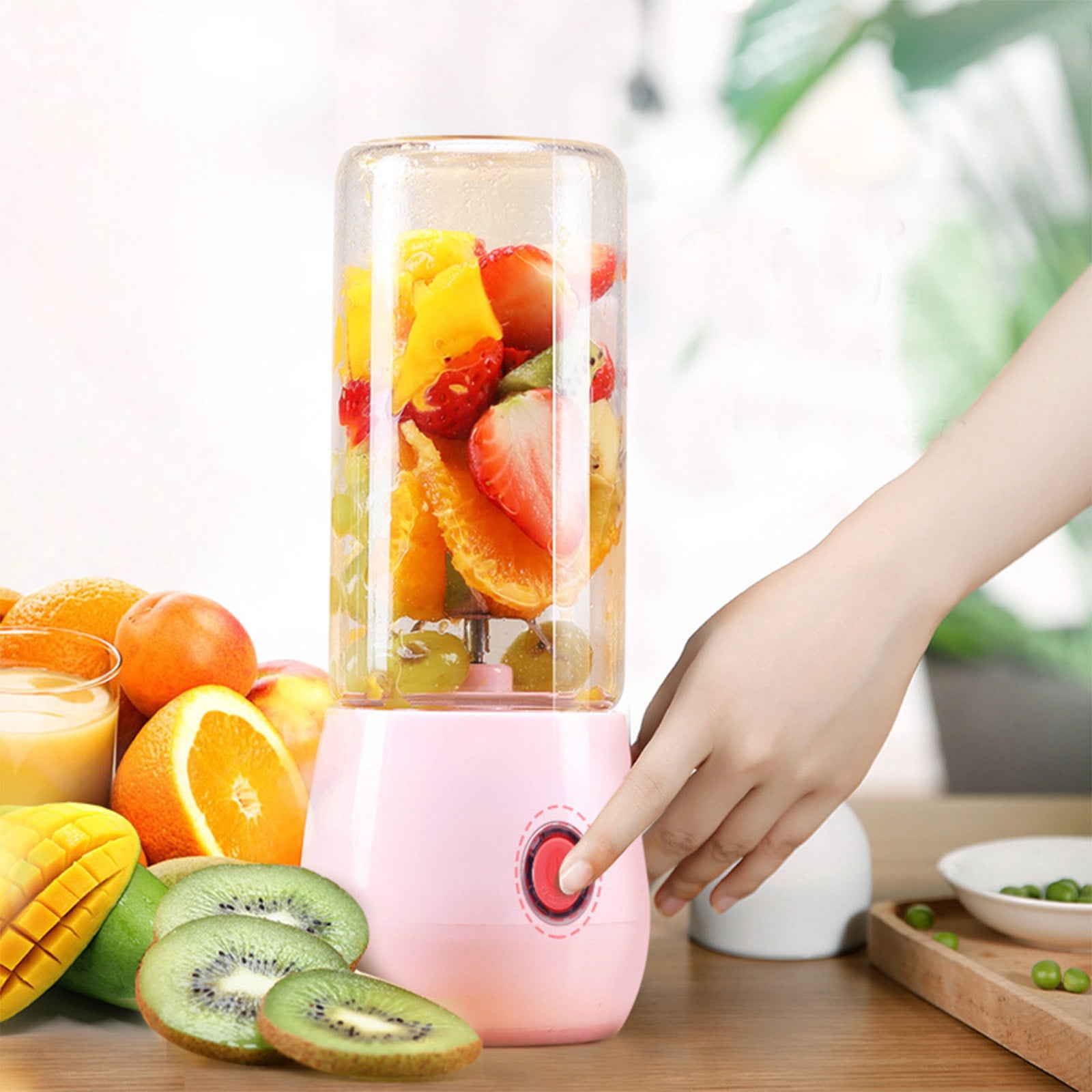 Portable USB Juicer Cup | Mini Personal Blender | 4-Blade Stainless Steel | Leak-Proof Portable Smoothie Maker | Auto Timer & Easy Clean | 21x8.5cm | White or Pink | 1 Piece | Travel Fresh Juice