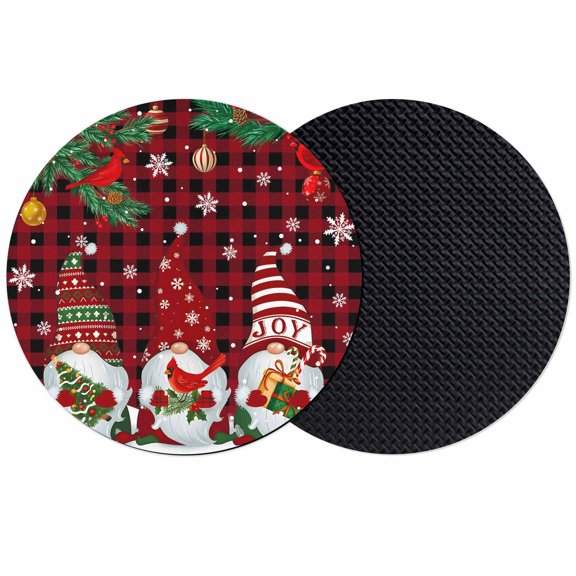 Christmas Gnomes Coasters Set of 2, Absorbent Coasters for Drinks, Buffalo Plaid Joy Pine Branch Cardinal Birds Coaster for Desk Coffee Table Protection, Home Decor House Warming Gifts 4"