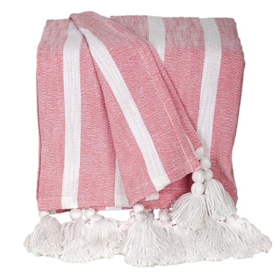Parkland Collection Nara Pink Cotton Slub Throw Blanket with Tassels, Decorative Woven Couch Throw, 50 x 60 in
