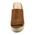 thumbnail image 6 of BLISSFUL STEP Women's Shoes Wedge Heel Open Toe Espadrille Platform Mules Brown 9, 6 of 7