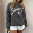 thumbnail image 2 of Sweatshirts for Women with Bow Print Round Neck Long Sleeve No Hood Pullover Baggy Casual tops 2025 Fall Winter (S, Dark Gray), 2 of 5