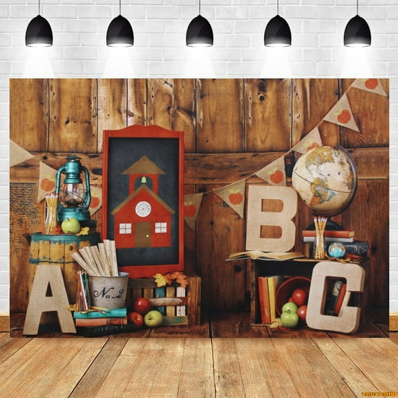 Back to School Backdrop Blackboard Vintage Wood Wall Globe Books Childr Portrait Photography Background Photo Studio Props
