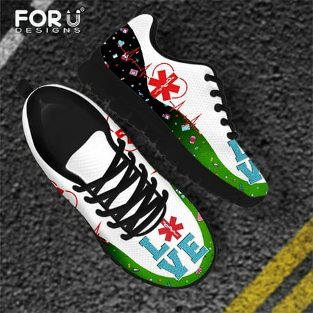 

Paramedic Heartbeat EMS EMT Ambulance Doctor Medicine Ladies Flats Footwear Air Mesh Nurse Design Sneakers for Women