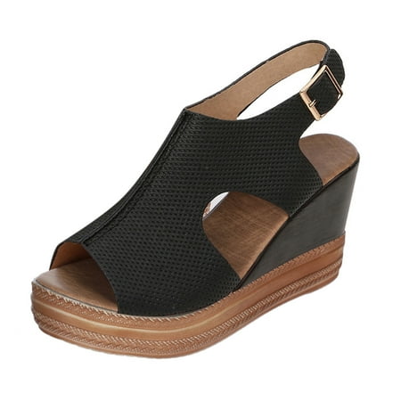 

Sandals Women Wedges Gladiator Buckle Strap Casual Solid Shoes