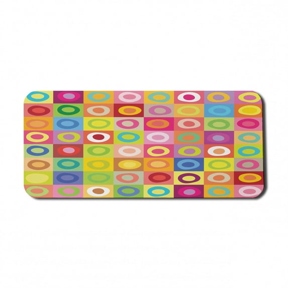 Colorful Computer Mouse Pad, Squares Lively Colors with Hand Drawn Style Circles Childish Kids Nursery Design, Rectangle Non-Slip Rubber Mousepad X-Large, 35" x 15", Multicolor, by Ambesonne