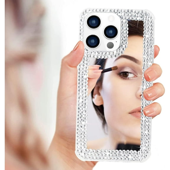 Compatible with iPhone 14 Pro Mirror Case Bling Diamonds Sparkle Cute for Women Girls Silicone Bumper Case Corner Protection Cover Shockproof Design Fashion Rhinestone Luxury Phone Case