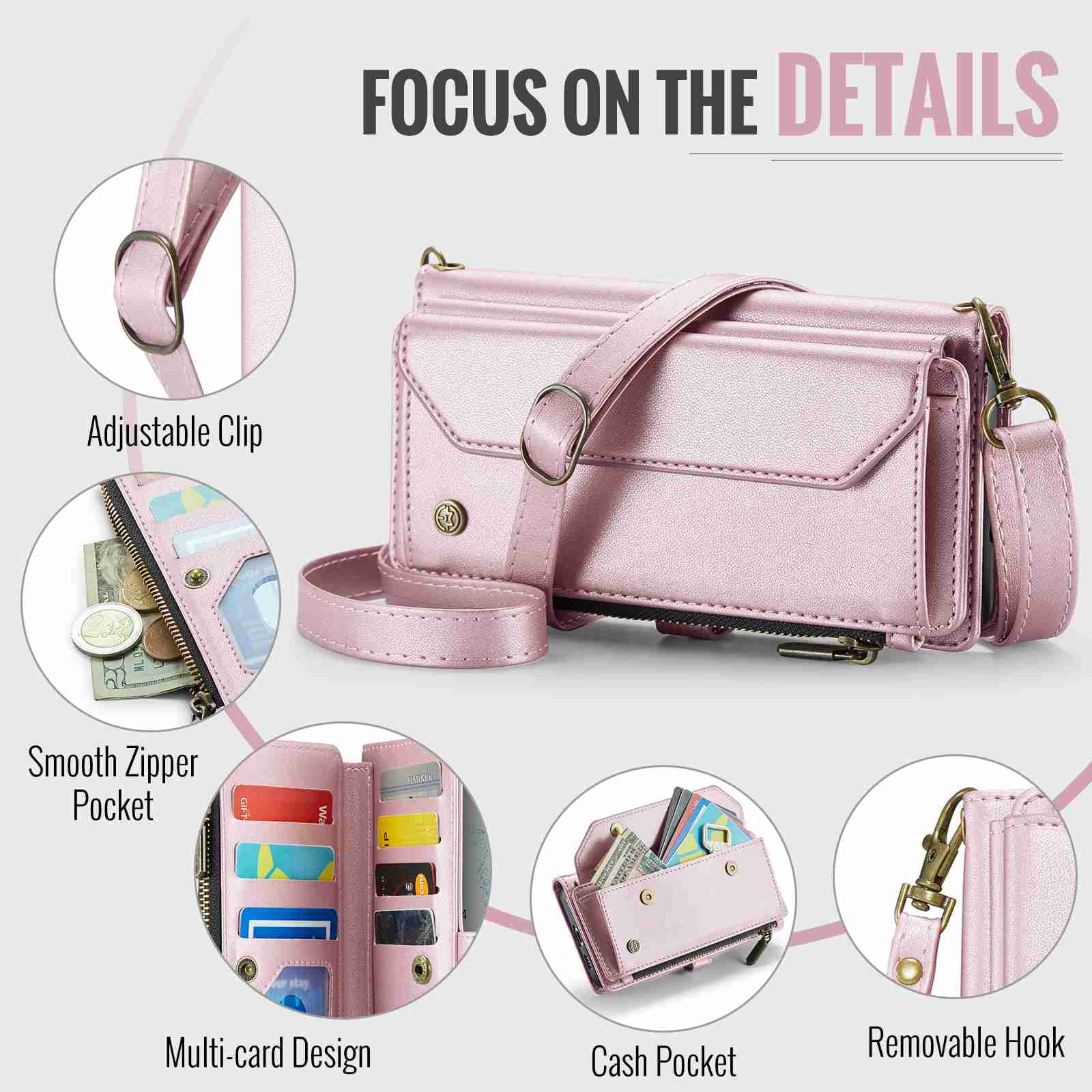 Dteck for Samsung A35 Case with RFID Blocking Wallet Case for Women Men, Shockproof PU Leather Magnetic Flip Strap Zipper Card Holder Phone Case,Pink