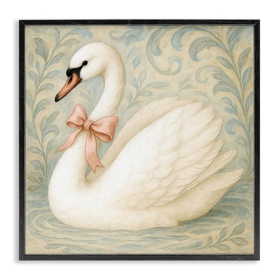 Stupell Industries Traditional Vintage Leaves Swan Black Framed Giclee Art, 12 x 12, by Grotto Studios