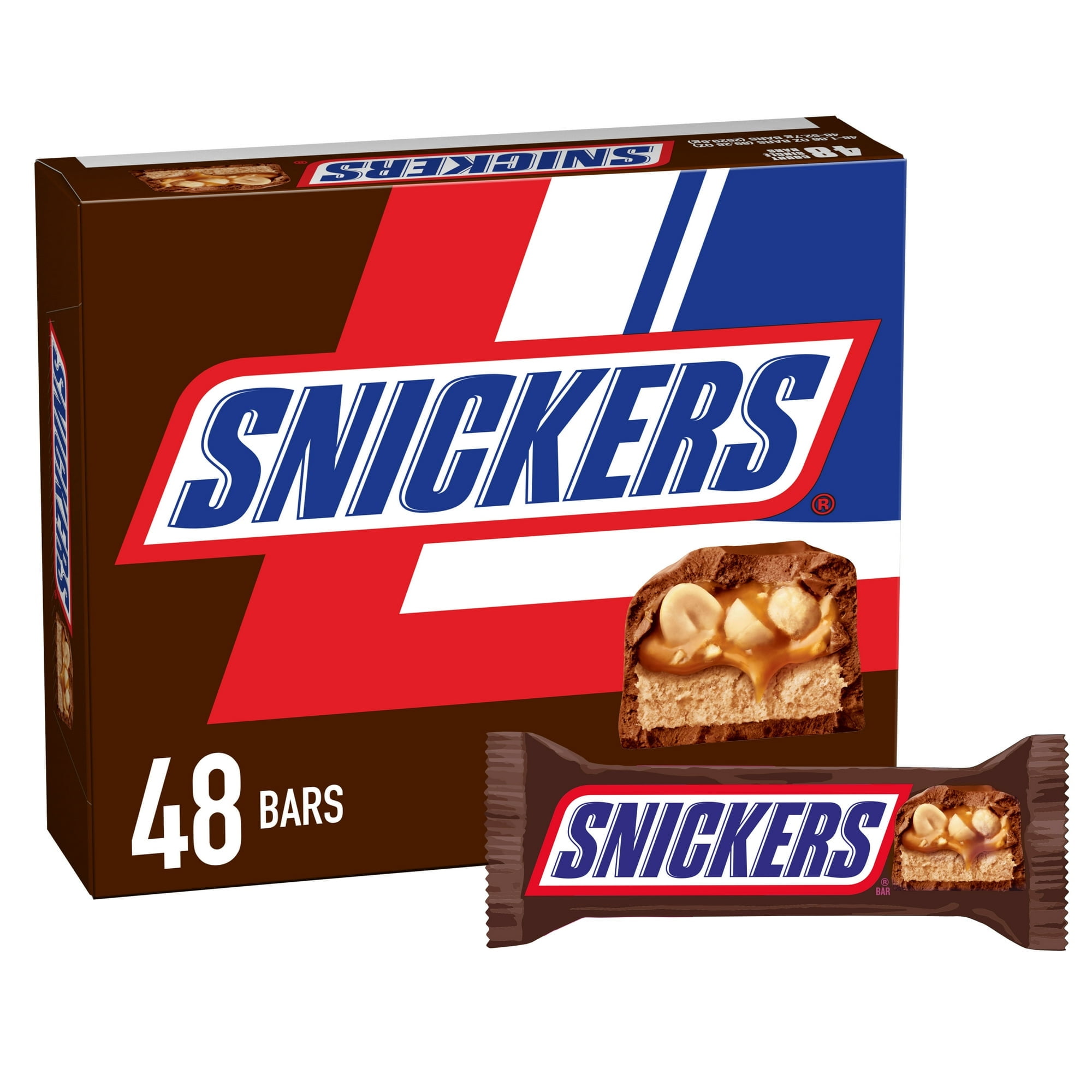 デカSNICKERS SNICKERS Candy Bars, 1.86 oz, 48 Count, Caramel, Nougat, Peanuts