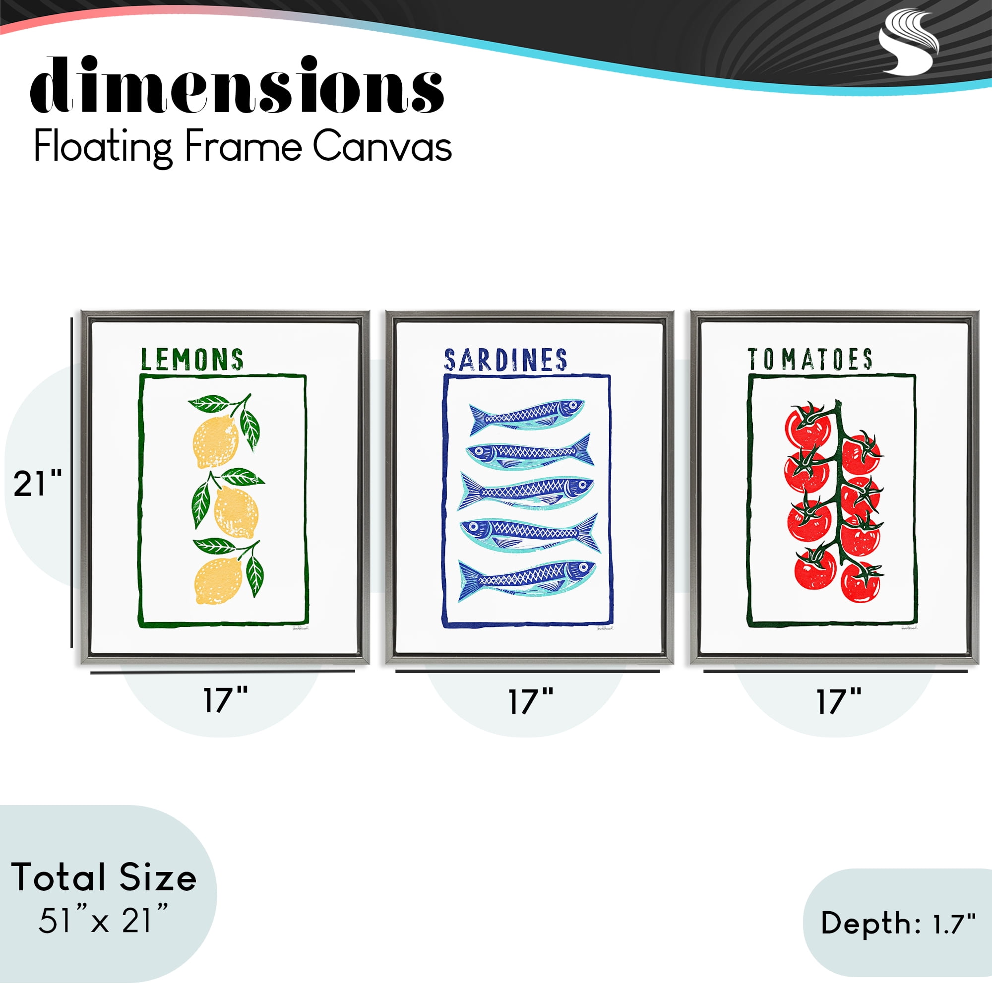Stupell Industries Healthy Summer Foods 3 Piece Gray Framed Floater Canvas Set, design by Amanda Greenwood