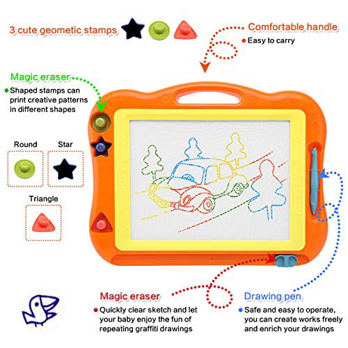 Dinosaur KITTIUS Magnetic Drawing Board Toy for Kids,Doodle Board Sketching Book Comes with 16 Sketch Cards and 3 Shape Magnets 