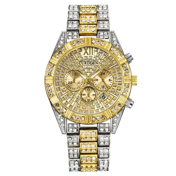 Reloj de cuarzo para hombre, reloj de pulsera de acero para hombre, reloj de diseño clásico de moda dorado para hombre