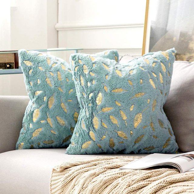 Juego de 2 fundas de almohada de 45 x 45 cm, suaves y estampadas, para sofá, cama o sillón, color azul.