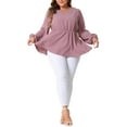 thumbnail image 2 of Agnes Orinda Plus Size Top for Women Textured Keyhole Cut Out Long Sleeve Swiss Dots Babydoll Peplum Blouse 2X Pink, 2 of 6