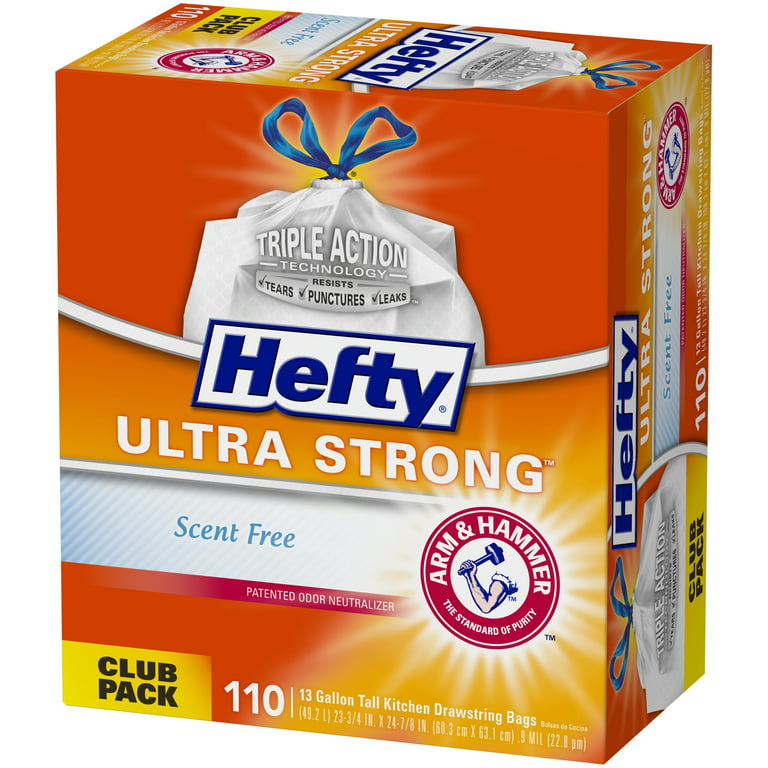  Hefty Ultra Strong Kitchen Trash Bags 13 Gal Garbage Bags,  Drawstring - 160 ct : Health & Household