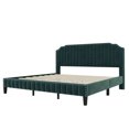 thumbnail image 2 of Royard Oaktree King Size Platform Bed Frame with Velvet Tufted Curved Headboard Linen Upholstered Bed with Solid Wood Frame and Slats, Nailhead Trim, No Box Spring Needed, Green, 2 of 7