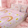thumbnail image 3 of Erosebridal Daisy Flower Floral Zipper Twin Comforter Sets with Fitted Sheet and 2 Pillowcases for Girls, Boho Pink Rainbow Print Zipper Bedding Set, Pink Reversible, 4-Piece, 3 of 7