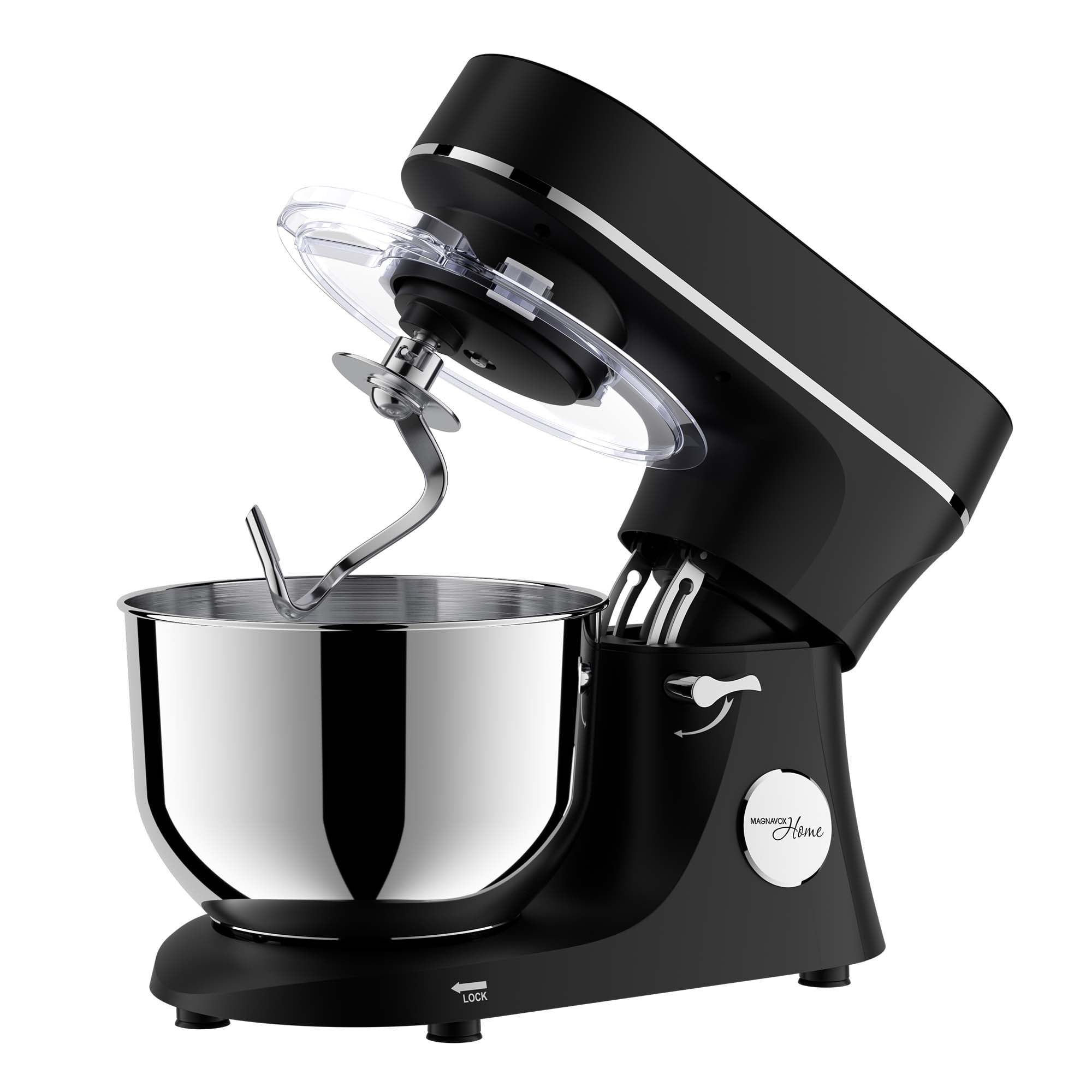 Magnavox 6.0L Digital Touch Screen Stand Mixer with Stainless Steel Bowl, 11-Speed, Tilt-Head, Planetary Mixing, 660W Motor, Dough Hook, Beater, Whisk, Bowl Cover, Black