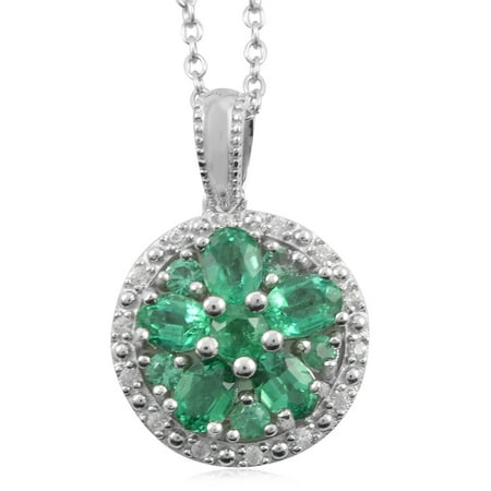 Shop LC 925 Sterling Silver Oval AAA Emerald White Zircon Circle Flower Necklace Rhodium Plated Pendant Wedding Bridal Anniversary Engagement Fine Jewelry For Her Size 18" Ct 1