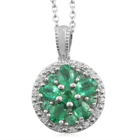 Shop LC 925 Sterling Silver Oval AAA Emerald White Zircon Circle Flower Necklace Rhodium Plated Pendant Wedding Bridal Anniversary Engagement Fine Jewelry For Her Size 18" Ct 1