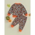 thumbnail image 4 of Wassery 2Pcs Toddler Boys Fall Clothes Baby Halloween Outfits Long Sleeve Pumpkin Checkerboard Print Sweatshirt + Elastic Waist Pants Set 0-3 Years, 4 of 9