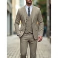 thumbnail image 3 of i·FineLong Men's Beige 3-Piece Suit Set - Daily Business Office Work/Professional Meeting Outfit (Jacket+Vest+Pants), 3 of 8