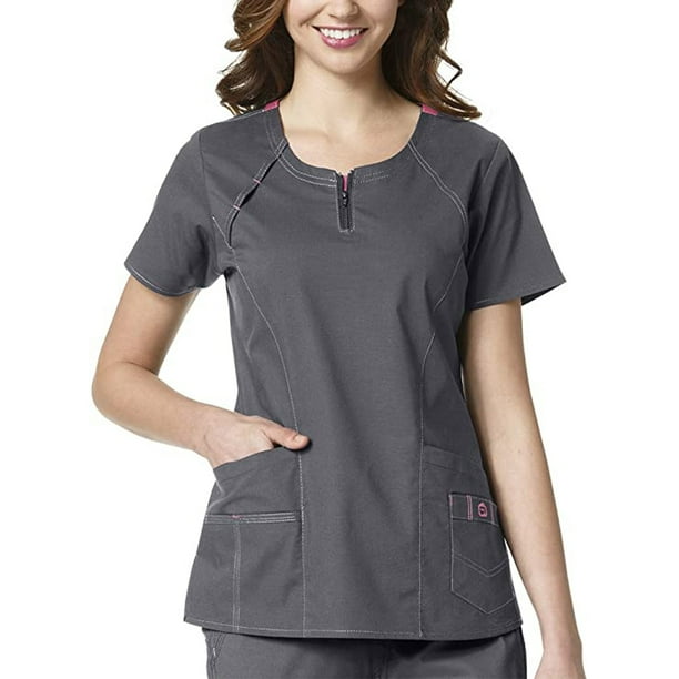 WonderWink Women's PlusSize Wonderflex Heaven Scrub Top, Pewter, 2X