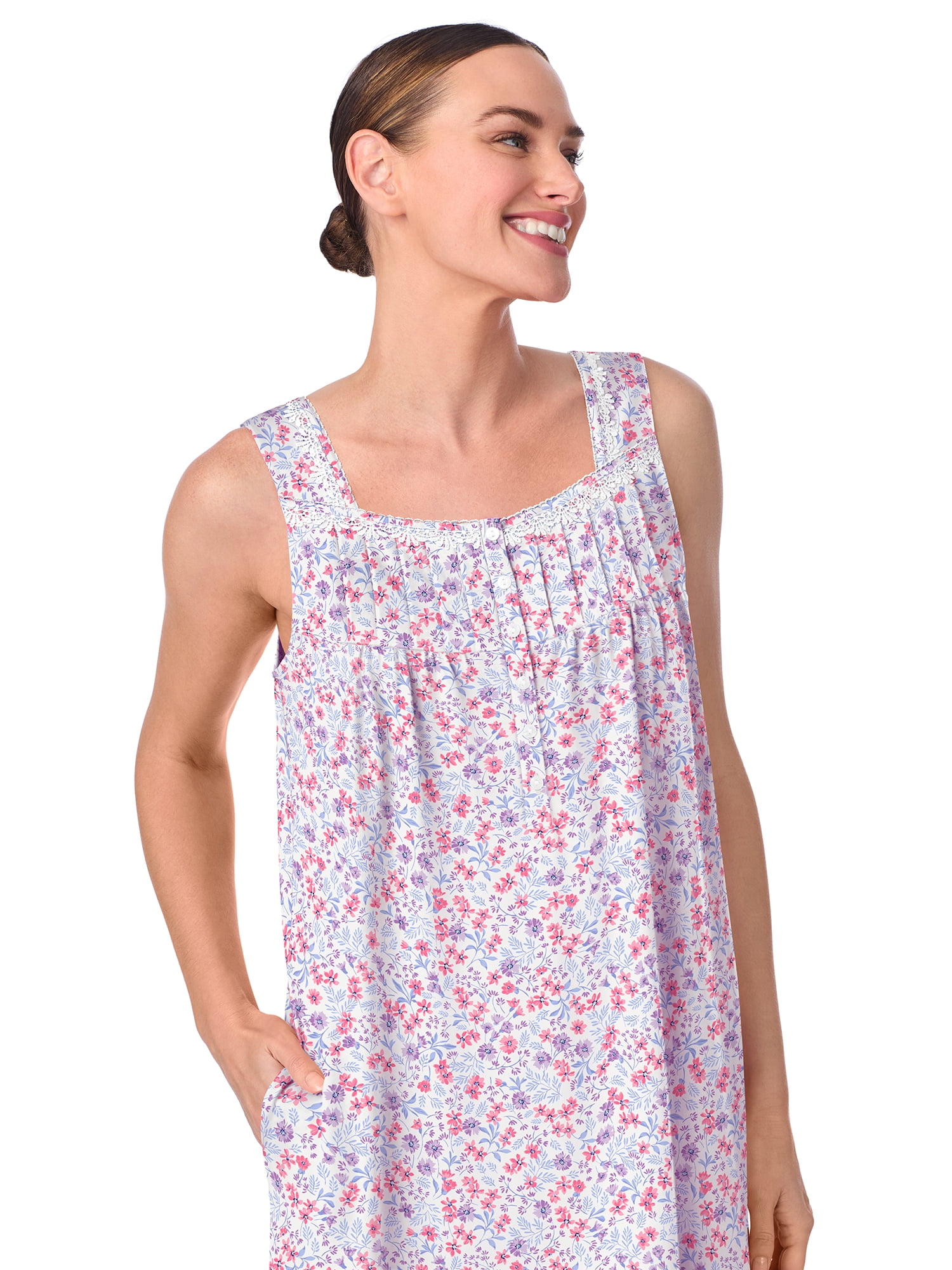 Aria Women's 100% Cotton Sleeveless 40" Nightgown, Sizes XS-5X