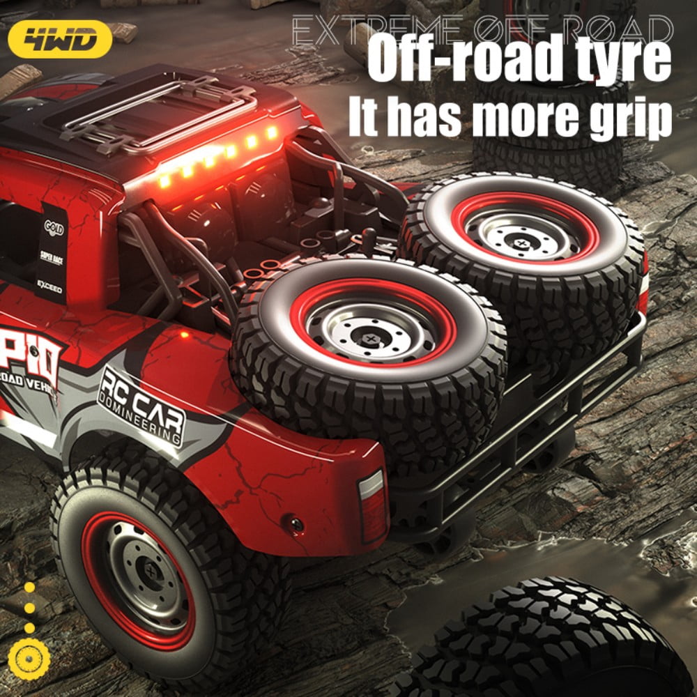 Q130A 1/16 Full Scale 4WD High Speed Car RC Monster All Terrain Off Road Vehicle RC Racing Car Carbon Brush Strong Magnet for Adults and Kids, Red
