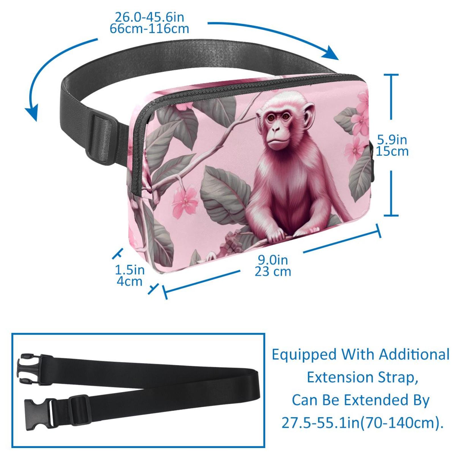 Pink monkey orangutan Lightweight Adjustable Fanny Bag Running Belt Waist Pack with Extension Strap Unisex