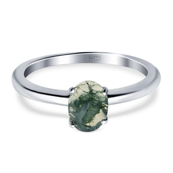 Natural Green Moss Agate Size-5 Minimalist Oval Cathedral Solitaire Ring Wedding Engagement Rings For Women 925 Sterling Silver Gifts For Her