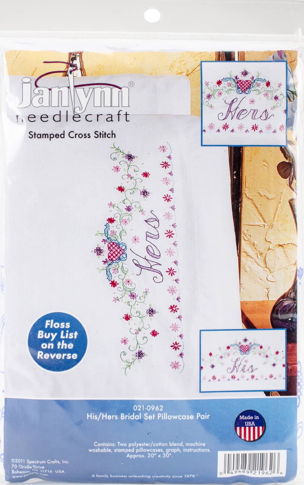 Stamped Cross Stitch Pillowcase Pair 20"X30"Bridal Set His & Hers