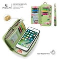 thumbnail image 5 of Multifunctional Wallet Case For iPhone 7 / 8 / SE 2020 / SE 2022 with RFID Blocking Card Slots,Detachable Purse PU Leather Magnetic Snap Hand Strap Zipper Pocket Cute Flower Case with Carabiners,Green, 5 of 14