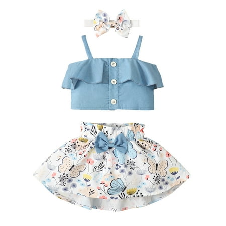 

XINSHIDE Toddler Girls Set Ruffles Sleeveless Vest Tops Butterfly Printed Skirts Infant Outfits Baby Clothes