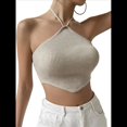 thumbnail image 2 of Top Corto de Punto con Cuello Halter, Sin Mangas y Dobladillo Asimétrico Anudado para Mujer Albaricoque L, 2 of 4