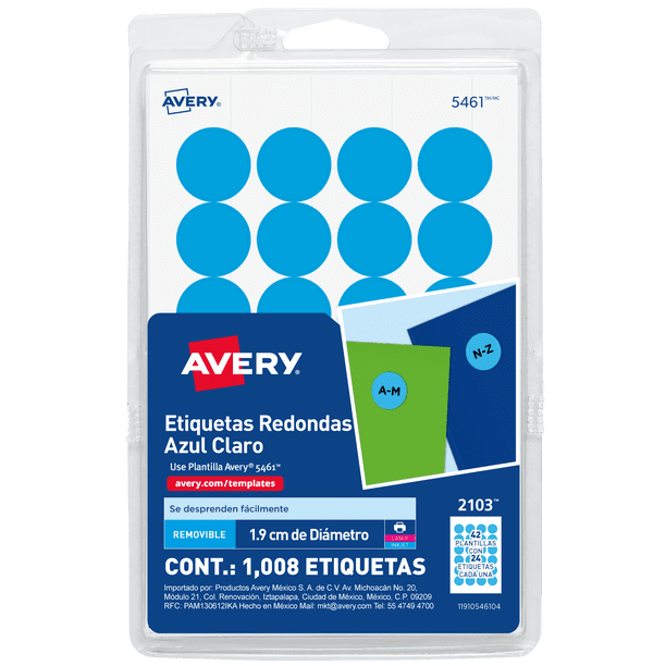 1008pzs Etiquetas Redondas Avery 2103 Color Azul Claro Circular Pequeña 1.9cm Papeleria Oficina Adhesivo