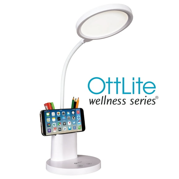 OttLite Rechargeable LED Lamp w/Phone Holder, Clearsun, White, Shipper