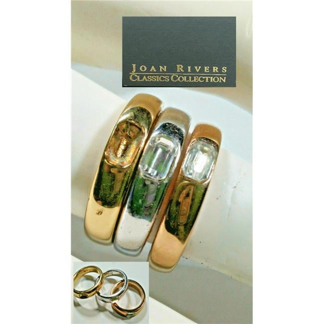 Designer Jewelry JRRINGTRIO Joan Rivers 3 Band Ring Stackable Rose Yellow Silver boxed Crystal NWT