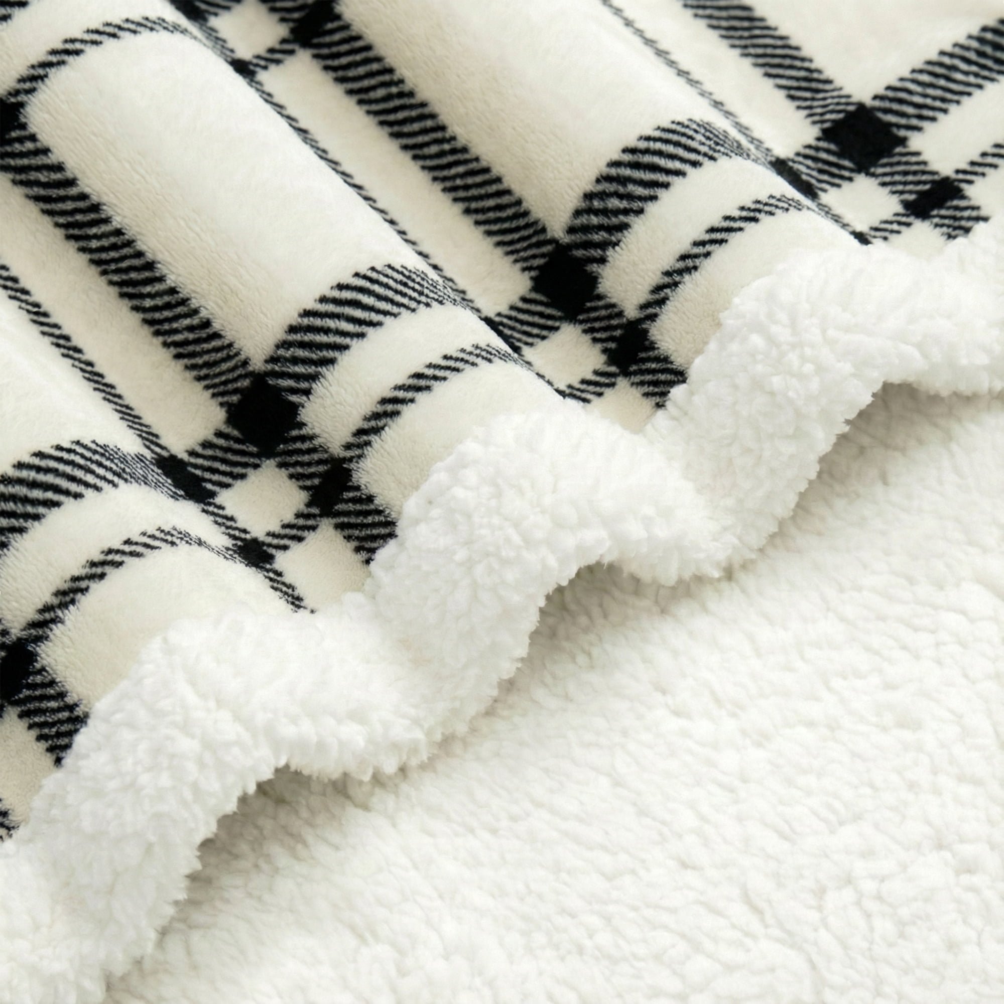 Americanflat Fleece and Reverse Sherpa Throw Blanket - 50x60 Inch Classic Tattersall Plaid - Ultra Soft Cozy Couch Cover - Warm Reversible Design - Black