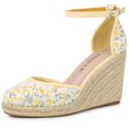 thumbnail image 1 of BLISSFUL STEP Sandales Compensées à Plateforme à Bout Fermé pour Femmes, Espadrilles à Lacets Jaunes, Talons, 6 M US, 1 of 6